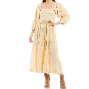 Dahlia free people Floral Print Embroidery Square Neck Dress